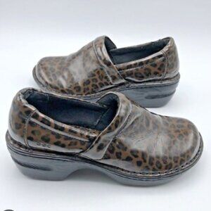 BOC Shoes Career Peggy Leopard Clogs Print Patent Leather Slip on Brown/Black